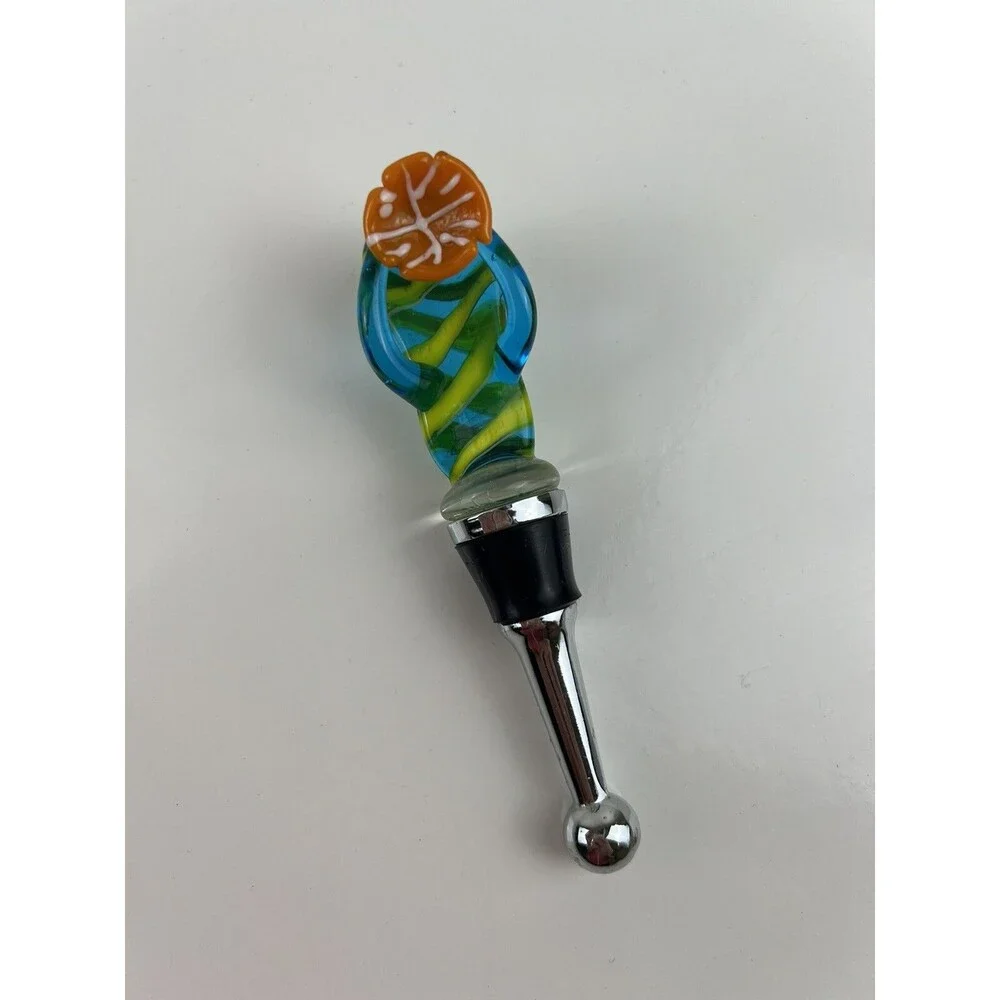 Blown Art Glass Grape Sandal Flip Flop Bottle Cork Stopper Liquor Bottle Accent
